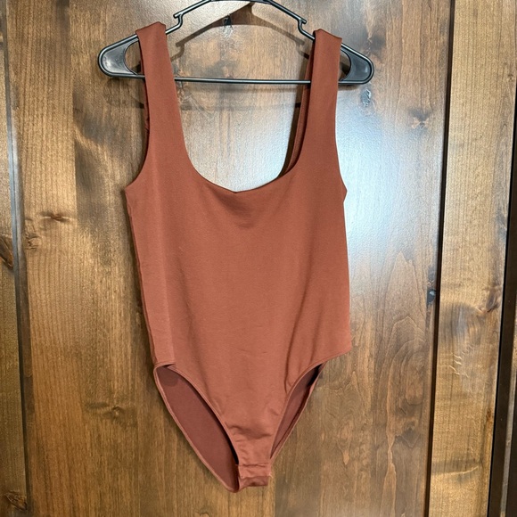 Chic Brown Bodysuit from A New Day women’s Size L square neck built in shelf bra - Picture 3 of 10